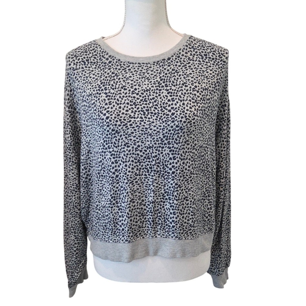 White Crow Pullover Knit Leopard Relaxed Gray Animal Print Boho Casual Medium